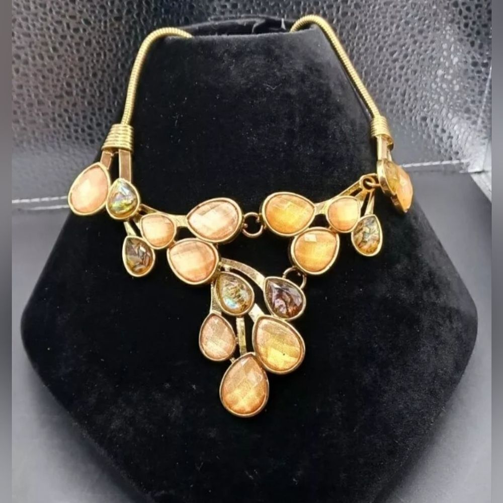 Jtv Marked Signed Erica Lyons Brown Champagne Goldtone Statement Necklace NWOT